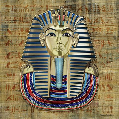 King Tut -Tutankhamun's Gold Death Mask over Egyptian Hieroglyphics ...