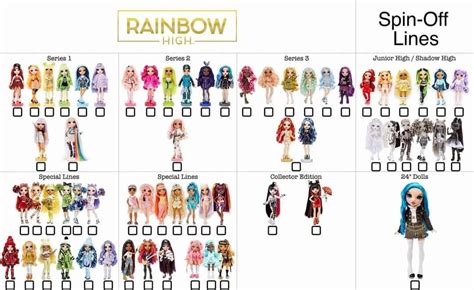 the rainbow high line is shown with different outfits and hair colors ...