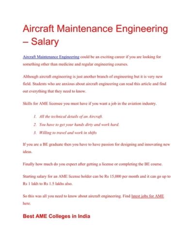 Aircraft Maintenance Engineering salary