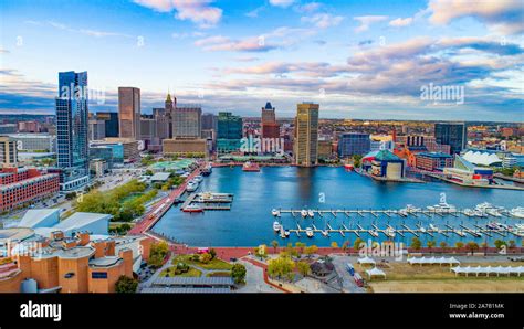 Baltimore, Maryland, USA Inner Harbor Skyline Aerial Panorama Stock ...