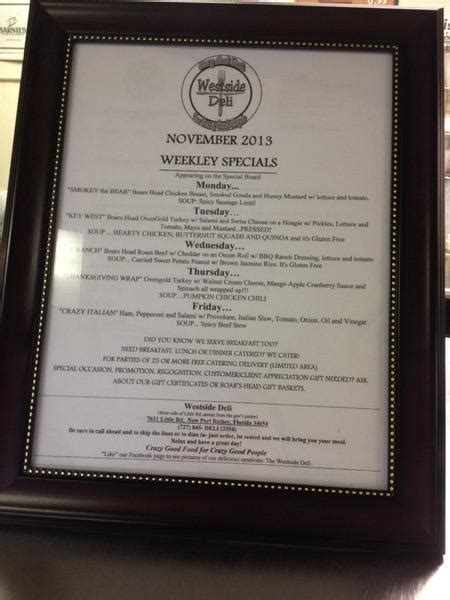 Menu at Westside Deli restaurant, New Port Richey