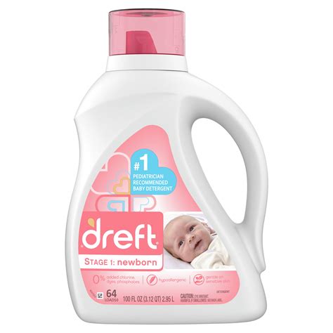 Dreft Newborn 64 Loads Baby Liquid Laundry Detergent, 100 fl oz ...