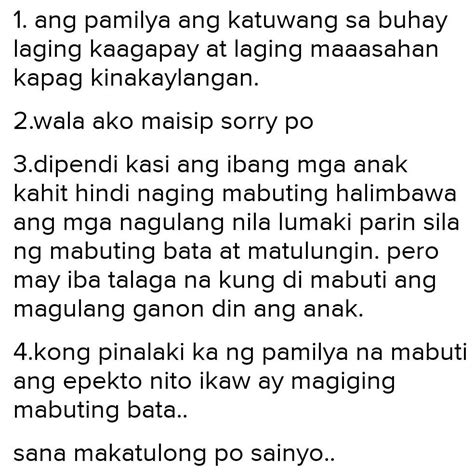 1. ano ang pamilya? 2. sino-sino ang mga bumubuo sa pamilya? 3 ...