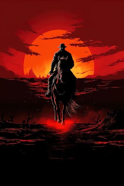 Premium AI Image | Silhouette of cowboy riding horse at sunset