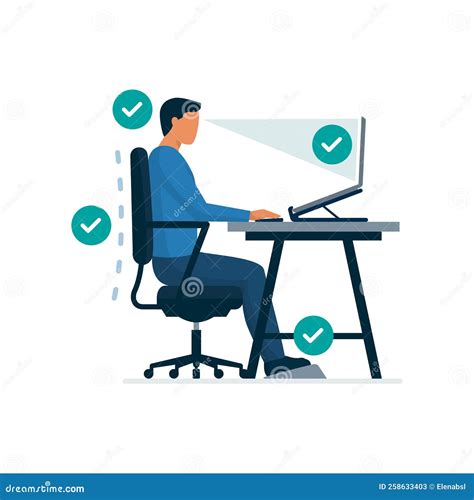 Ergonomic Workspace: Proper Sitting Posture At Desk Cartoon Vector ...