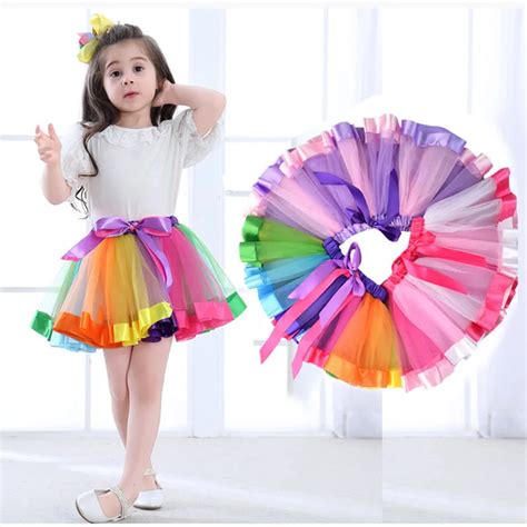 2 8Years Baby Girl Rainbow Skirt TuTu Skirt Kids Stage Costumes Lace ...