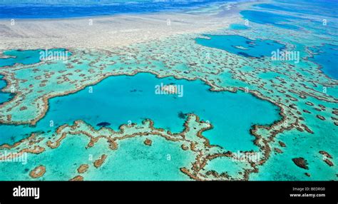 Aerial view of the ocean floor, Heart Reef, heart-shaped reef, Great ...