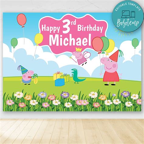 Peppa Pig Birthday Party Banner Backdrop Printable DIY | Bobotemp