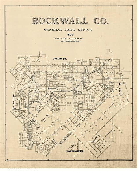 Rockwall County Texas 1874 (1930) - Old Map Reprint - OLD MAPS