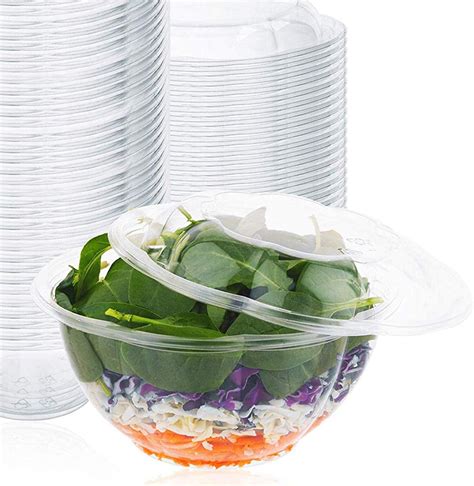 Plastic Salad Bowls (50 Count) 32 Oz. Disposable Salad Bowls with Lids ...