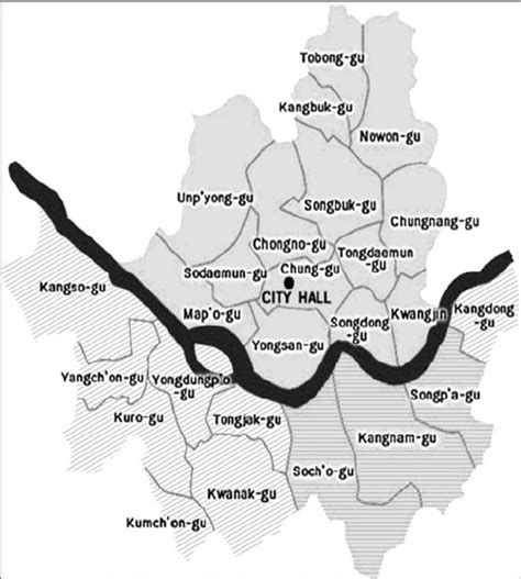 Map of Seoul subareas and housing submarkets. Two distinct housing ...