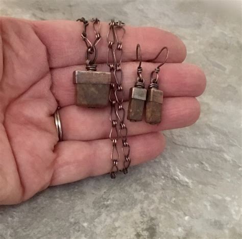 Handmade Feldspar Stone Rustic Necklace Set Hand Forged Metal | Etsy