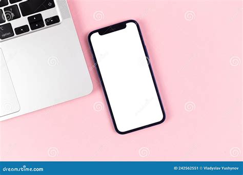 Flat Lay Apple IPhone Screen Mockup, Office Desktop with Laptop, Bright ...