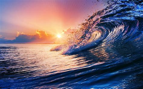 Online crop | HD wallpaper: ocean wave, nature, sunset, sea, waves ...