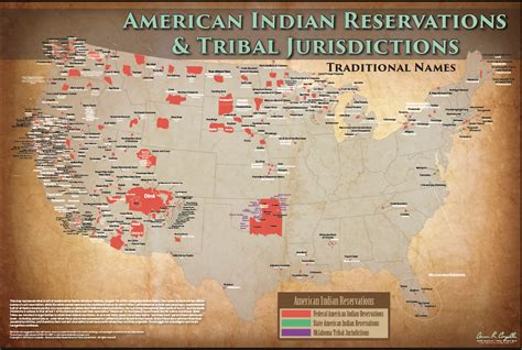 American Indian Reservations Map w/ Reservation Names - 24"x36"