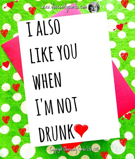 FUNNY VALENTINES DAY CARD - I also like you when I'm not drunk