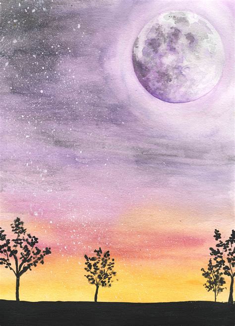 Watercolor full moon art print for home decor Moon wall art | Etsy