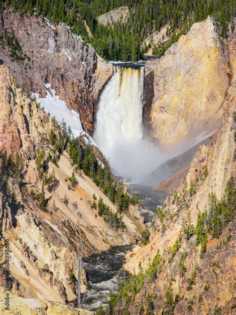 The Grand Canyon of the Yellowstone - View of the Lower Falls Waterfall ...