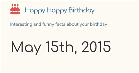 May 15th, 2015 (Friday): Birthday, Zodiac & Weekday