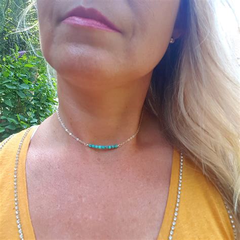 Sterling Silver tiny Turquoise choker necklace 4mm blue Turquoise ...