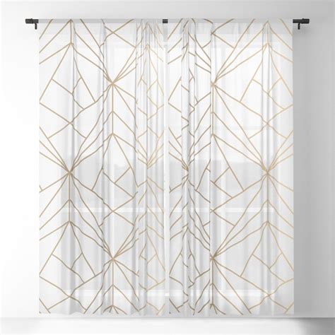 Geometric Gold Pattern With White Shimmer Sheer Curtain by Vic Torys ...