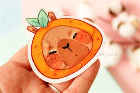 Cute Capybara With a Orange Hat Sticker Matte Vinyl and - Etsy