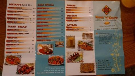 Menu at Naan n Curry restaurant, Concord