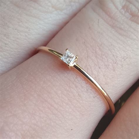 Princess Cut Diamond Engagement Ring – Minimal Genuine Tiny Diamond Ri ...