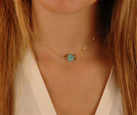 Turquoise Coin Choker Necklace Gold Silver or Rose Gold - Etsy