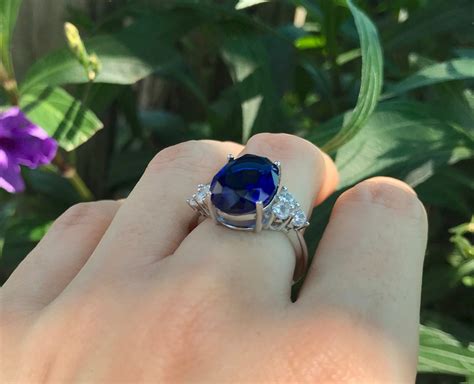 Large Blue Sapphire Oval Engagement Ring- Royal Blue Sapphire Promise ...