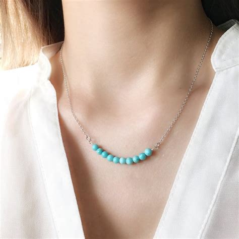 Boho Turquoise Choker Necklace 925 Sterling Silver Natural