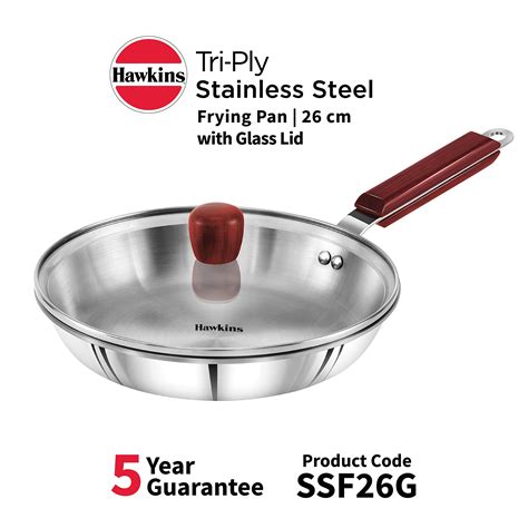 Hawkins Tri-ply Stainless Steel Frying Pan 26 cm with Glass Lid ...