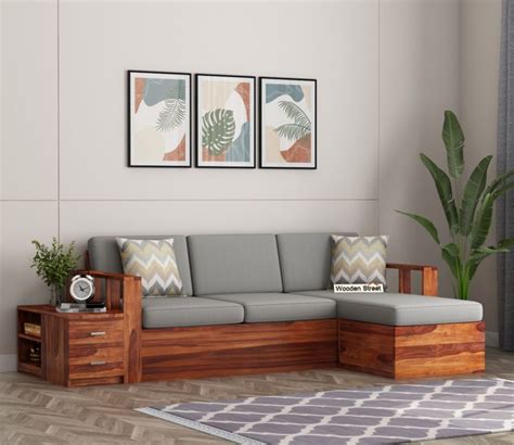 Buy Rhine L-Shaped Sheesham Wood Multifunctional Corner Sofa with ...