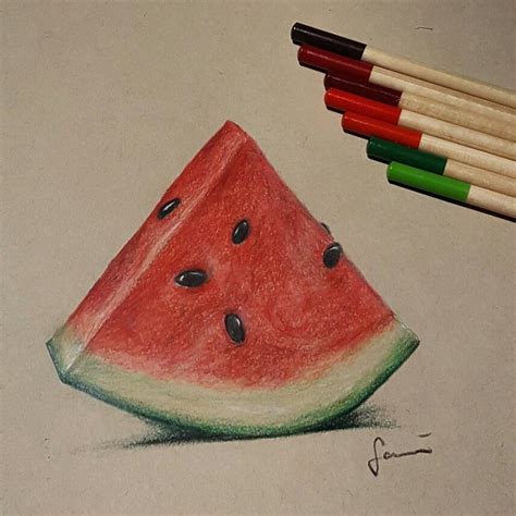 Watermelon pencil drawing | Colored pencil artwork ideas, Fruit art ...