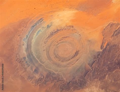 Eye of the Sahara. Aerial view of Sahara Desert, Mauritania. The Richat ...