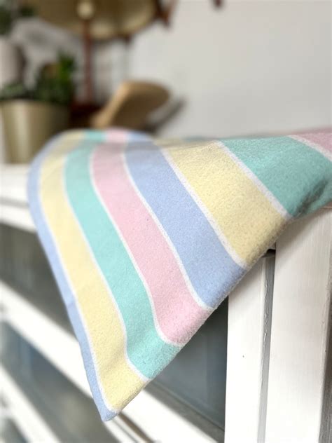 Vintage Pastel Striped Flannelette Sheet Blanket 80 X - Etsy