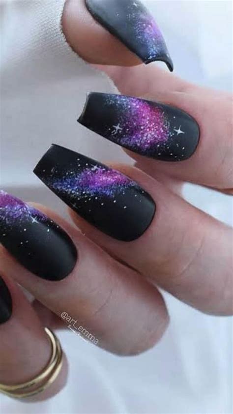 #full on galaxy nails 💅🏻 🌌 | Purple nails, Black and purple nails ...