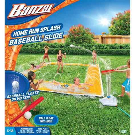 BANZAI 3-in-1 Home Run Slip, Splash and Slide for Kids - 4 Relay Slides ...