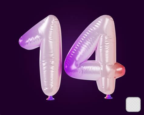 Premium PSD | Balloon number 14 rainbow 3d illustration