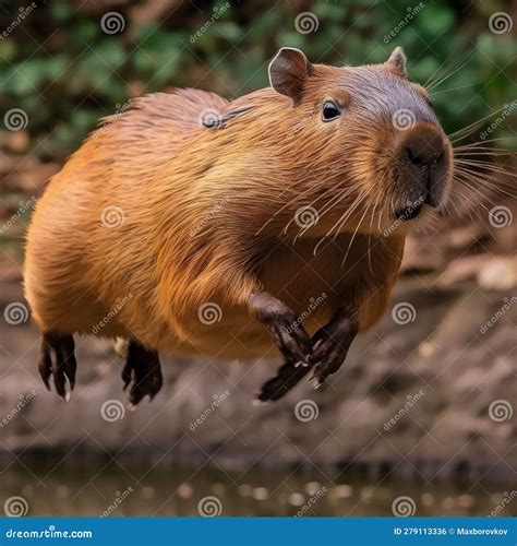 Happy Capybara Running Outdoors. AI Generative Illustration Stock ...