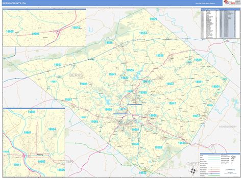 Berks County, PA Zip Code Wall Map Basic Style by MarketMAPS - MapSales