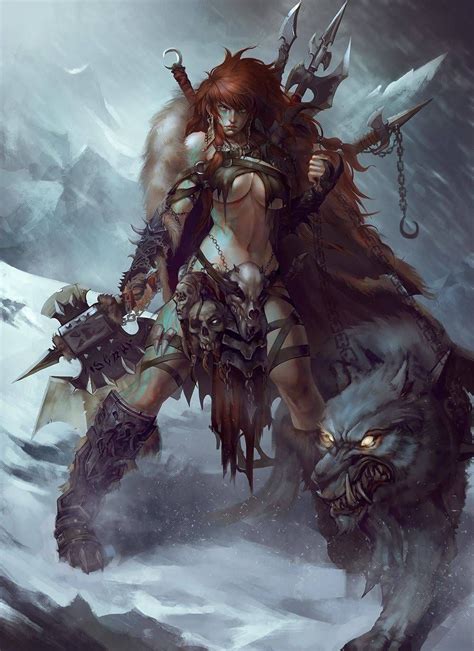 wolf barbarian lady | Portraits de personnages, Personnages ...