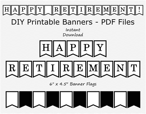 Happy Retirement Banner Black & White PRINTABLE INSTANT