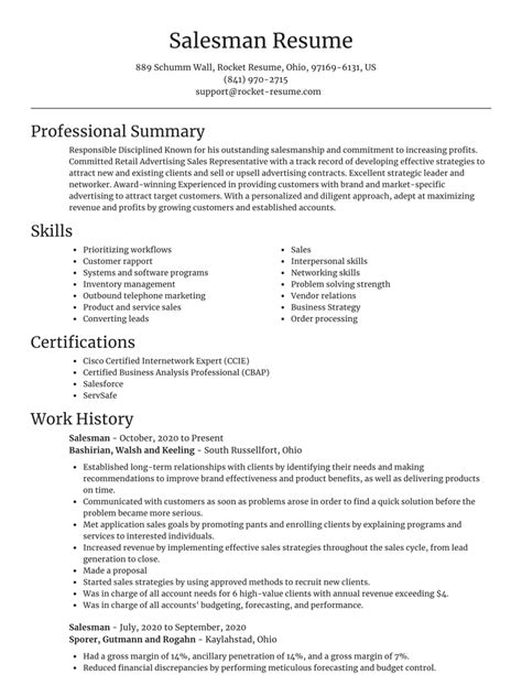 Salesman Resumes | Rocket Resume