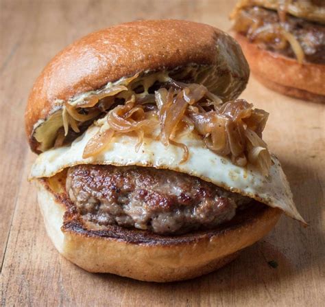 Grass-Fed Lamb Burgers, with Yassa Onions and a Fried Egg | Shepherd ...