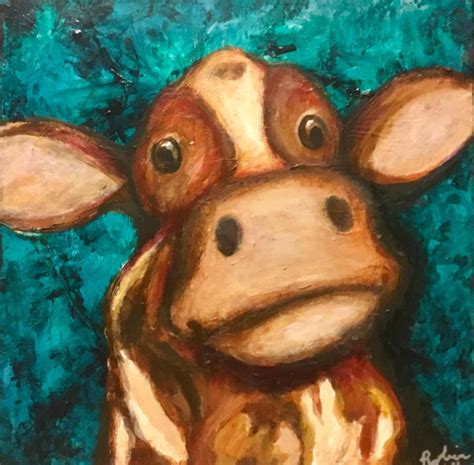 An acrylic cow painting I did 😊 : r/Cows