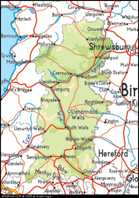 Map of Wales, Powys, UK Atlas