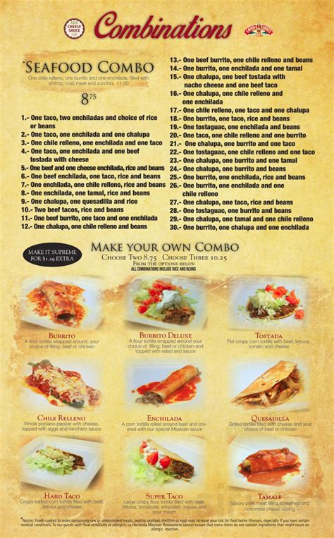 Menu for La Hacienda Mexican Restaurant in Goose Creek, South Carolina