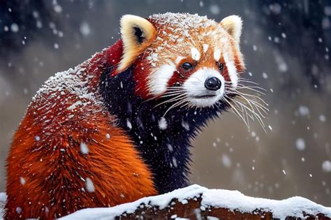 Premium Photo | Red panda in the snow