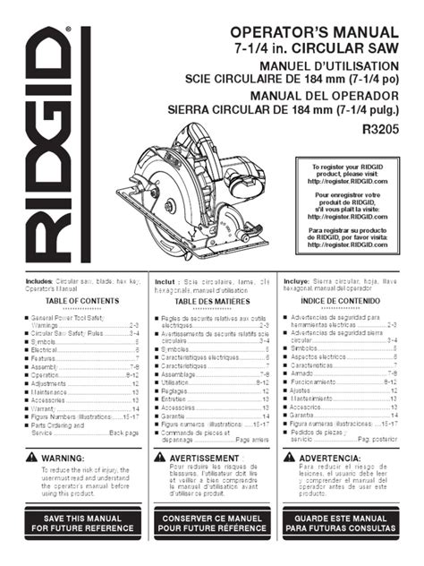 Ridgid Circular Saw Manual | Electricity | Manufactured Goods